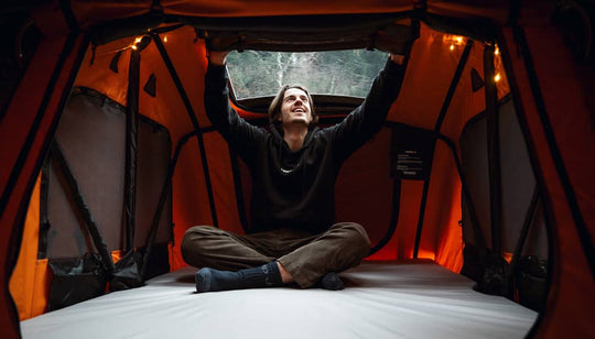 Interior double skylight view from inside TentBox Lite roof tent